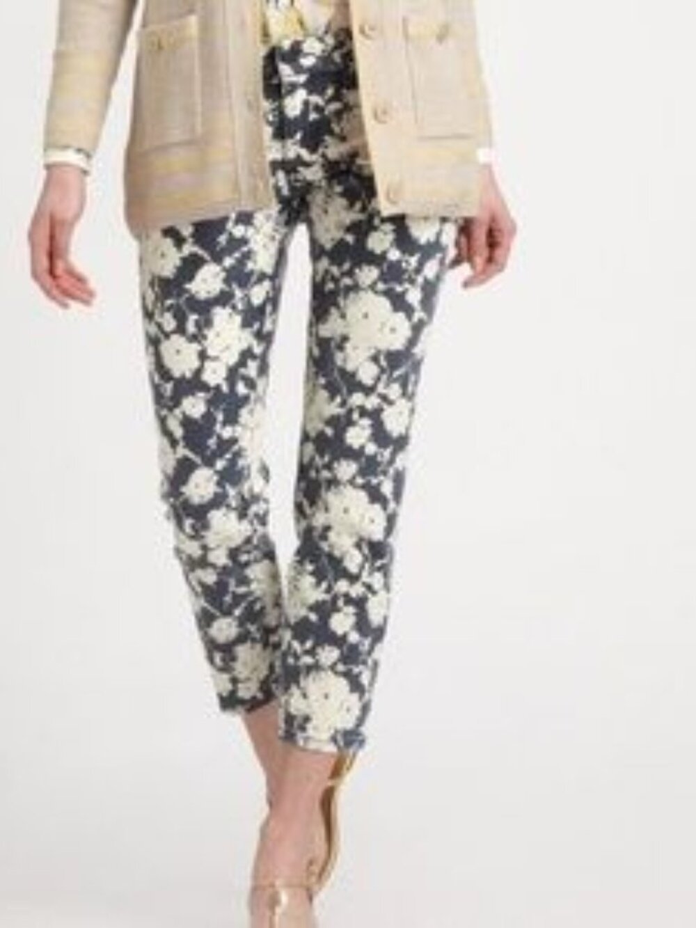 Tory Burch Alexa Cropped Skinny Jeans Floral size 31 Blue & White